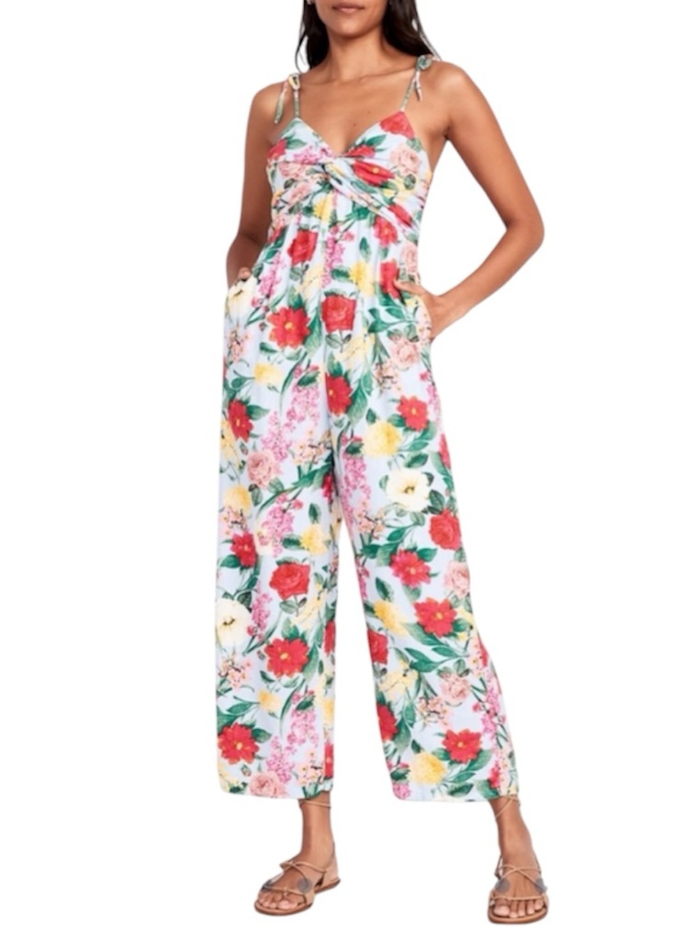 Old Navy Linen Blend Floral Jumpsuit Medium NWT Vibrant Colorful